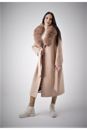 Women's cashmere wool coat with natural fur Sotto