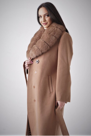 Women's cashmere wool coat with natural fur Kaneva