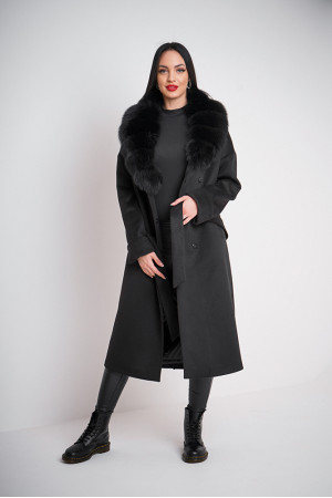 Women's cashmere wool coat with natural fur Kaluzo