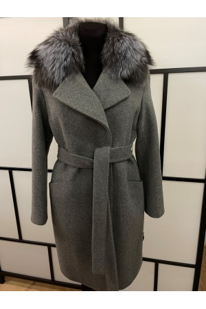 Women's wool coat with natural fur Paola