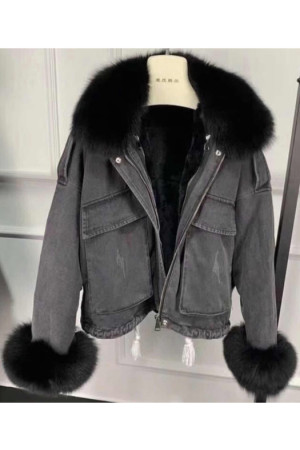 Women's denim jacket with fur Dzins
